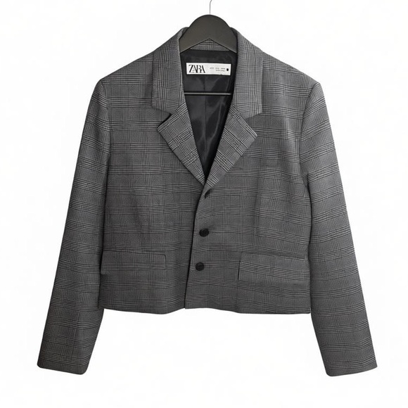 Zara Jackets & Blazers - ZARA NWOT Holiday Party Plaid Blazer Women’s Large Gray Check Workwear